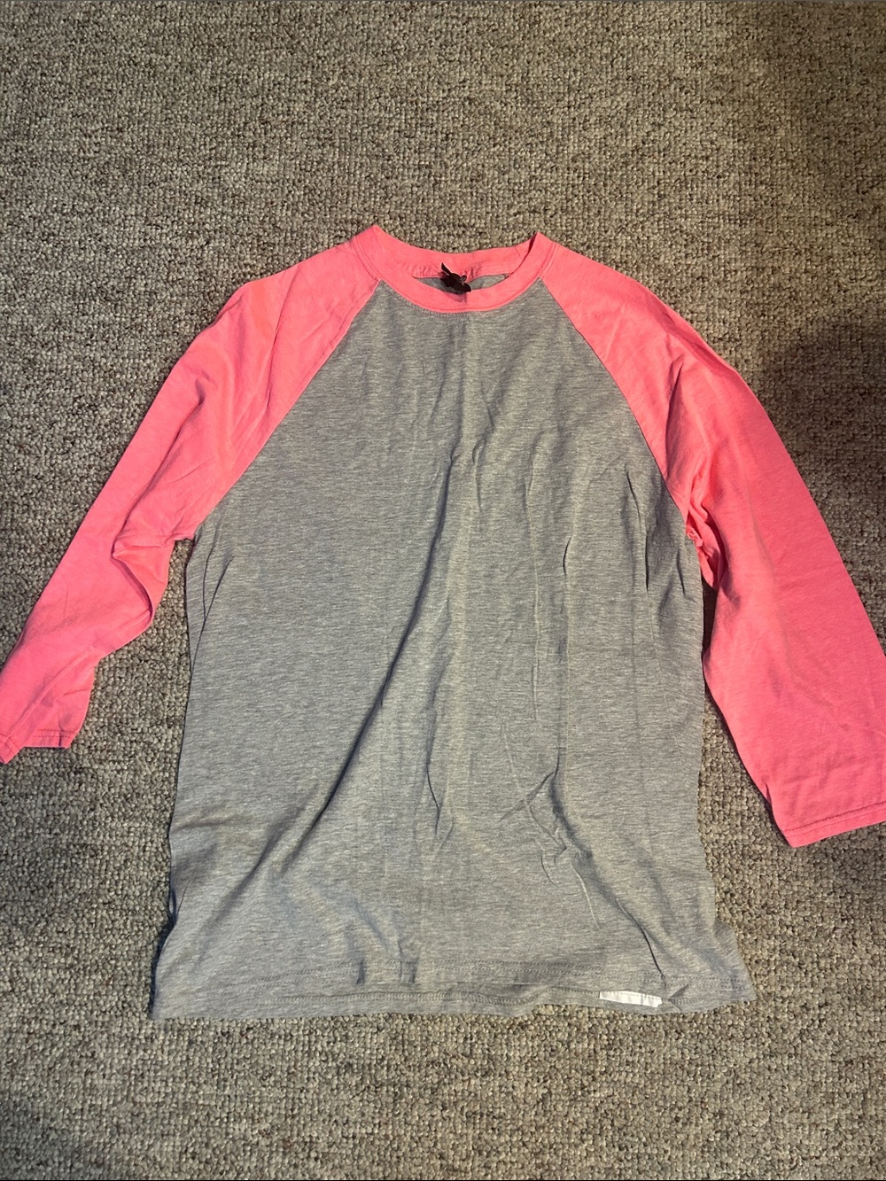 Hanes Gray and Pink Women's Long Sleeve Raglan Tee